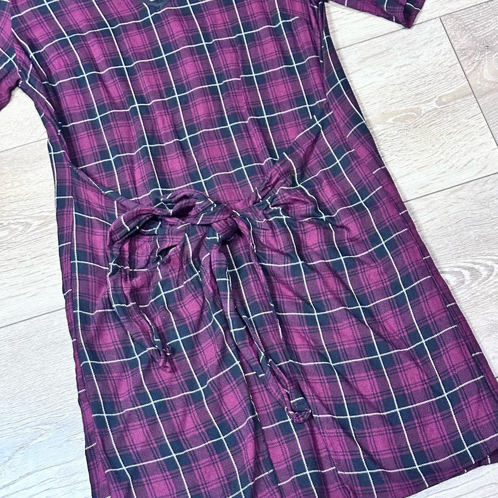 BCBGeneration Cut Out V-Neck Dark Plaid Tie Front Mini Dress - Picture 9 of 16